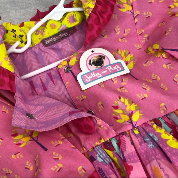 4t NWT Jelly the Pug Girls Dress Candy Forrest Hanna pink yellow hood - Picture 5 of 8